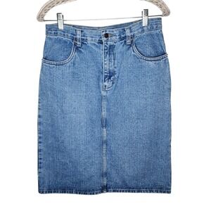 Bill Blass Womens Vintage Denim Pencil Skirt SZ 8P Medium Blue Wash 100% Cotton